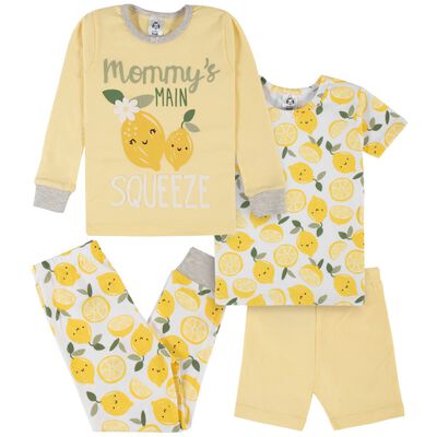 Pijama Gerber amarillo algod&oacute;n ni&ntilde;a set 4 piezas 2 a 5 a&ntilde;os
