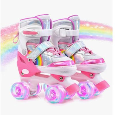 Patines Ajustables Para Ni&ntilde;os Con Luces Y Frenos Rosa M