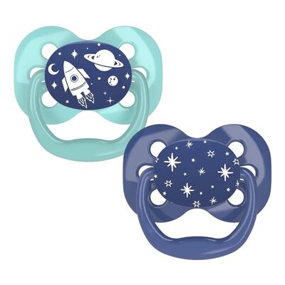 Chupones 2 Piezas Azul 0-6 Meses Etapa 1 Ni&ntilde;o Espacial