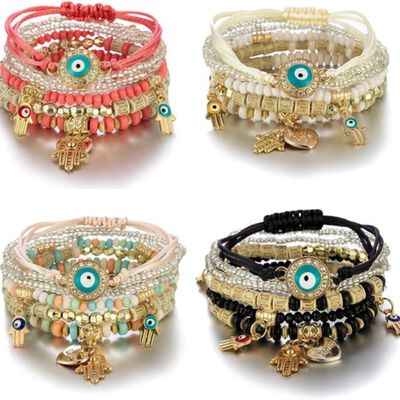 4 Pulseras de Amistad Cuentas Boho y Multicapa