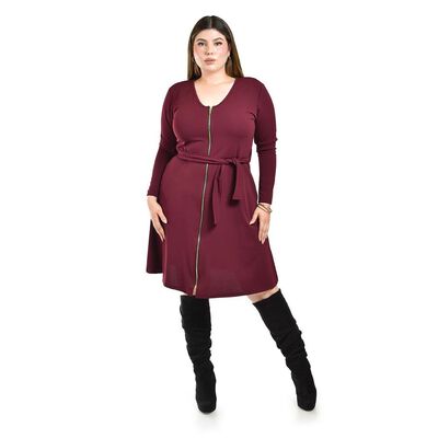 Vestido con cierre frontal y cinto Roman Fashion /Tallas Extras, 8016 (Vino)