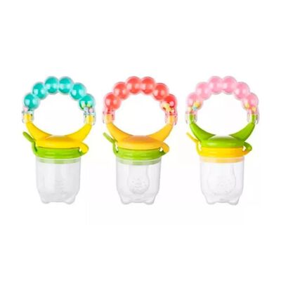 Set 3 Piezas Chup&oacute;n Bebe Sonaja Para Fruta Anti Ahogo Multicolor