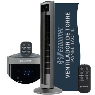 Ventilador de Torre 95 cm Silencioso Abanico Port&aacute;til Giratorio para Piso con Temporizador y Control Titanio ESQUIMAL
