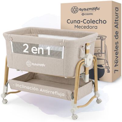 Cuna Colecho para Beb&eacute; 2 en 1 Port&aacute;til, 7 Alturas,6 Niveles de Inclinaci&oacute;n con Cesta de Almacenamiento (Arena). ESQUIMAL