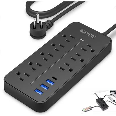 Boparte EL08 Multicontacto de 8 tomas con usb color negro largo del cable de 1.2m 10A