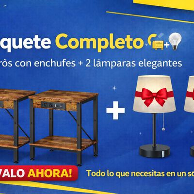 OFERTA Mesitas De Noche Bur&oacute;s, Juego De 2 + Lampara Escritorio Bur&oacute;