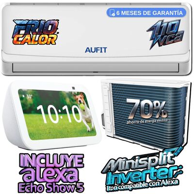 Minisplit Aufit Inverter 12,000 BTUs 1 TON Fr&iacute;o y Calor 110 Vca WiFi Compatible con Alexa y Google