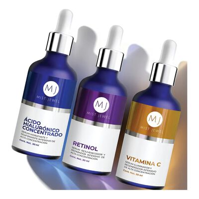 Mist Jewel Kit Sueros Faciales Complete &Aacute;cido Hialur&oacute;nico, Retinol Y Vitamina C + E