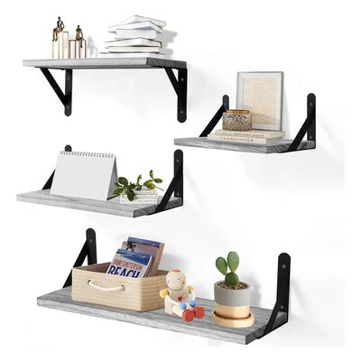 Set 4 Repisas Flotantes Colgantes de Madera Color Gris Claro Decoracion para Hogar Estilo Minimalista