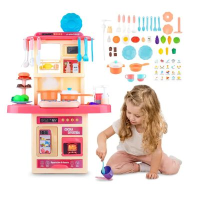 Cocina Infantil Juguete Ni&ntilde;os Con Luz Sonido + 53 Accesorios color rosa