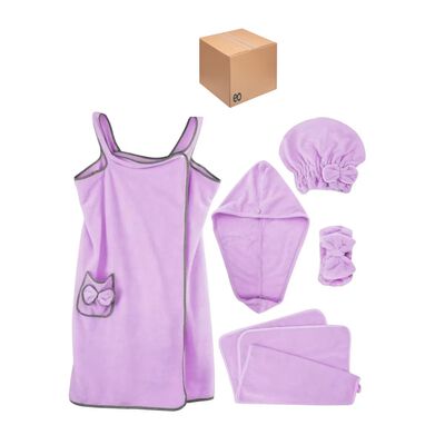 Kit Bata De Ba&ntilde;o Para Dama S&uacute;per Absorbente,toalla Para Cabello Rosa