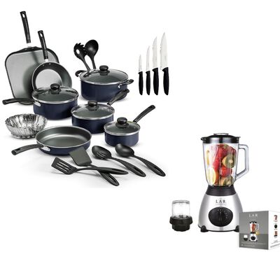 Combo Bateria Primaware Nonstick 22 Piezas Azul + Licuadora Lar / Fussion Vaso Vidrio 1.5L ENDY