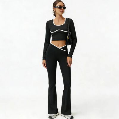 Conjunto Deportivo Mujer Manga Larga con Pantal&oacute;n Ajustado, Outfit Fitness Gym Yoga Running C&oacute;modo