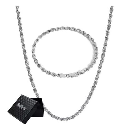 2pz Pulsera Y Collar Torsal Acero Inoxidable Hombre Plata
