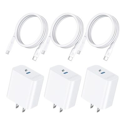 3 Piezas Cargador Tipo C 20W USB C Carga Rapida con 3 Pack Cable C a C 1M