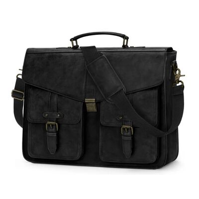 Malet&iacute;n Para Laptop Portafolio De Cuero Para Hombre Negro
