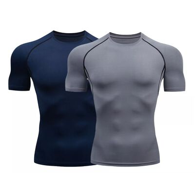 2pcs Playera Licras Deportivas Hombre Compresion Gym Azul + Gris Talla M