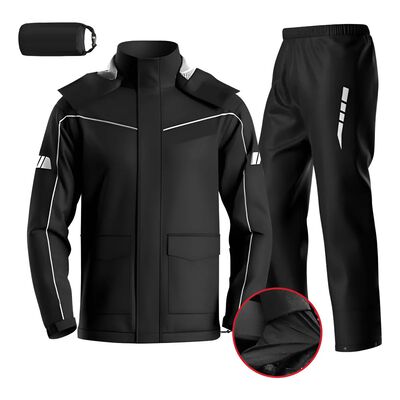 Impermeable Motociclista Reflejante Con Capucha Talla L Negro Puro