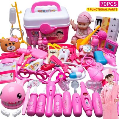 Set 70 Juguetes De Doctor Medicina Ambulancia Rol Para Ni&ntilde;os Rosa