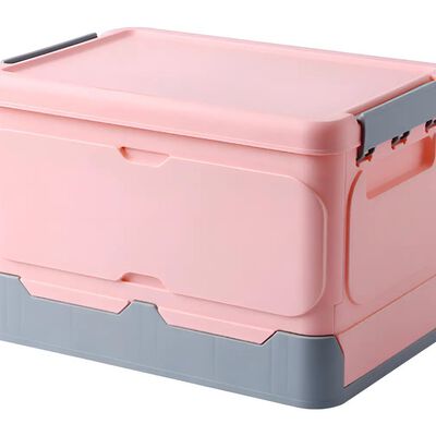 Caja Almacenamiento Plegable Pl&aacute;stico Organizador Con Tapa Rosa