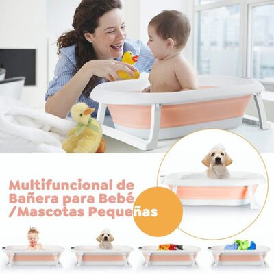 Ba&ntilde;era Tina De Ba&ntilde;o Con Cojin Y Termometro De Beb&eacute;s Plegable Rosa