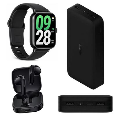 PowerBank Xiaomi Redmi Fast Charge 20000 mHa con Smartwatch Xiaomi Watch 5 Active y Audifonos Xiaomi Buds 6 Active