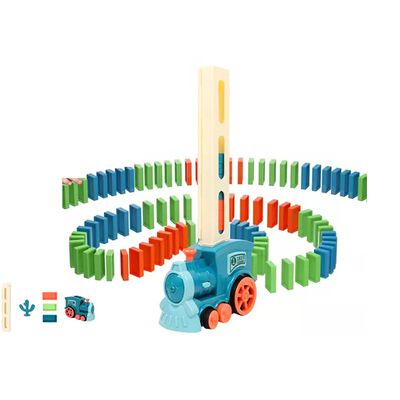 Juego Para Ni&ntilde;os Tren Domin&oacute; Veh&iacute;culos Bloques 60pz Multicolor