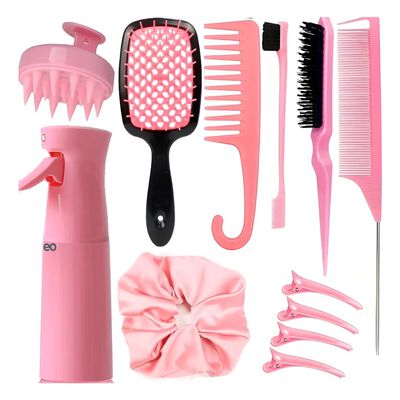 Kit 12pz Peine De Masaje De Cepillo Adecuado Cabello Rizado Rosa