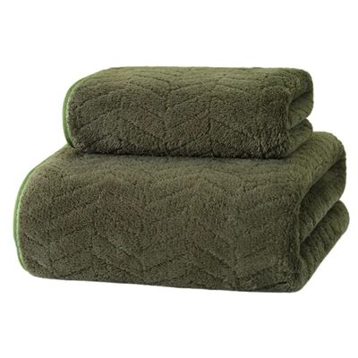 Toallas Ba&ntilde;o Completo Grande Lana Coral Suave 2 Piezas Verde Oscuro