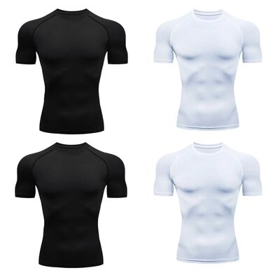 Playera Licra Hombre Compresi&oacute;n Manga Gym 4 Piezas Talla XL Negro-Blanco
