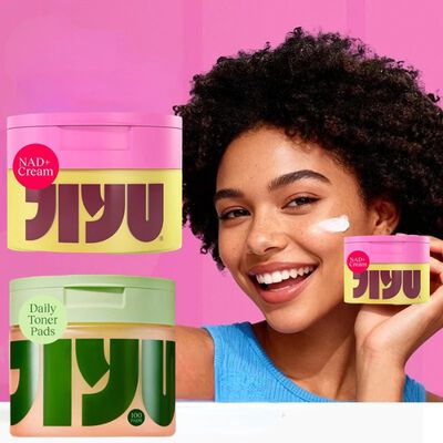 Kit Jiyu Cuidado Facial Coreano Crema Antienvejecimiento con NAD+ y 100 Pads con Nicotinamida, Hidrata e Ilumina la Piel