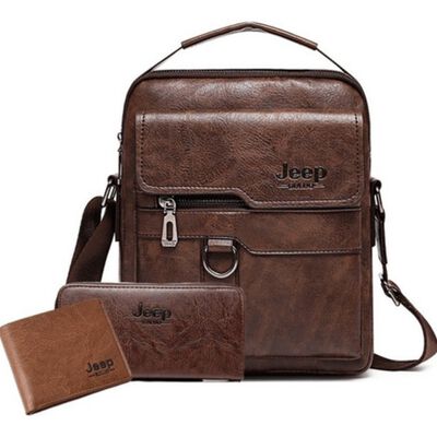Maletin con Carteras Jeep 3 Piezas color Marron Oscuro