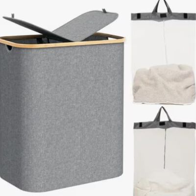 Cesto De Ropa Sucia Con 2 Bolsas Plegable Canasta 70x54x33cm