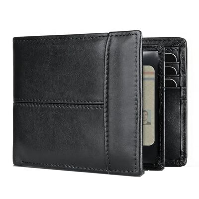 Cartera Hombre Piel Antirrobo Rfid Negro