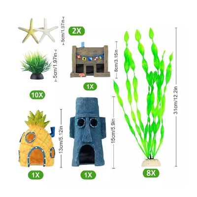 Kit 23 Pcs Plantas Artificiales Decorativas Acuario Pecera