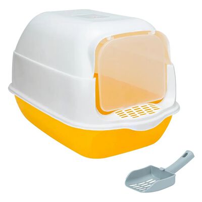Arenero Cerrado Para Gato Con Pala Puerta NARANJA BLANCO