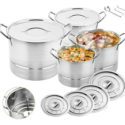 OFERTA Juego De Vaporera 15pzs Ollas De Acero Inoxi Inducci&oacute;n 25l Plateado