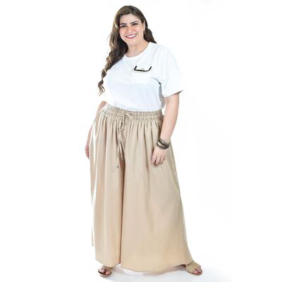 Pantalon de lino pierna ancha Roman Fashion /Tallas Extras, 9203 (Cafe)