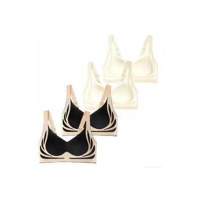 Brassiers Sin Varillas Comodos Respirables 4 Piezas Negro y Piel Talla 2XL