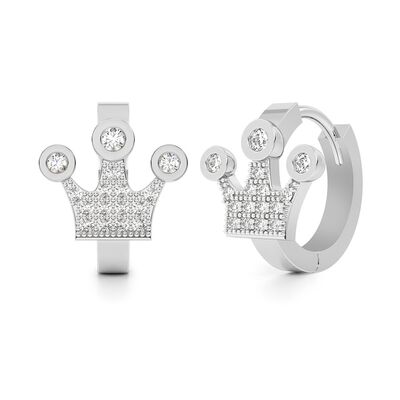 Aretes Huggies Corona Oro Blanco 14k