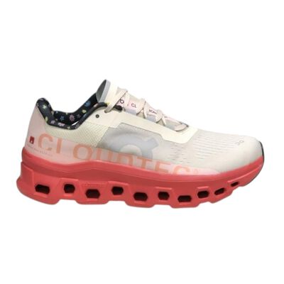 Tenis On Cloud Cloudmonster para mujer color blanco con suela de goma rosa talla 24 cm