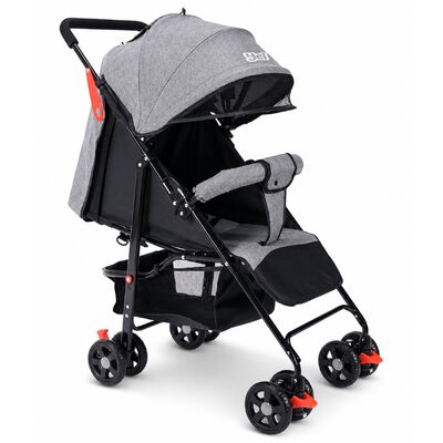 Carriola Ligera Yei Gris Plegable con Asiento Reclinable, Capota Ajustable y Ruedas Giratorias