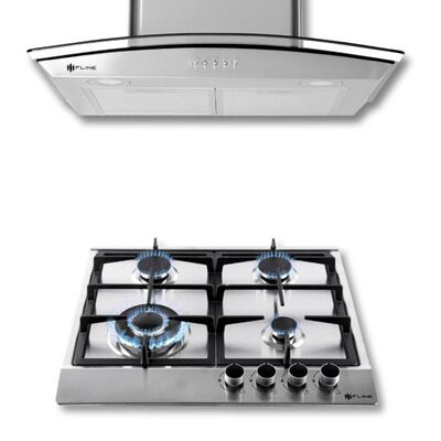 FLINE Combo parrilla de gas y campana extractora 60 cm Pared Botones grisLU4BE60