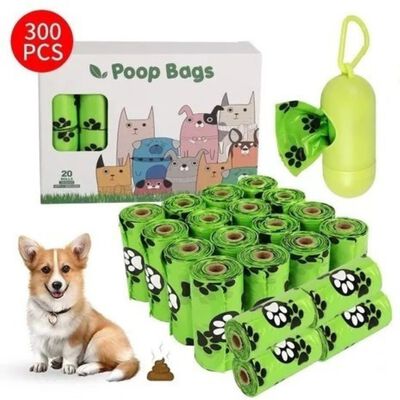 300 Bolsas Para Popo Perro Biodegradables Con Dispensador L Verde