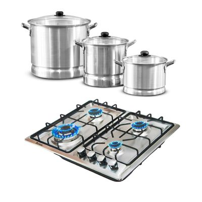 Combo Juego de Vaporeras Lamex Especial 22-28-34 Aluminio + Parrilla a Gas Empotrable Shtark 4Q Acero Inox ENDY-ORT