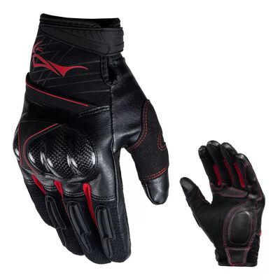 Guantes Para Motocicleta Microfibra Cuero Y Fibra De Carbono Rojo Talla XL.
