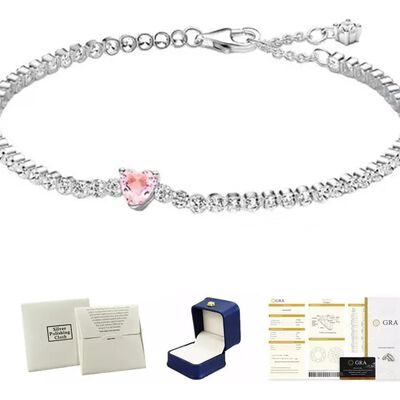 Pulsera Mujer Plata 925 Dise&ntilde;o Coraz&oacute;n Con Zirconia Rosa