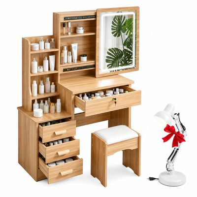 Tocador De Dormitorio Con Espejo Led Moderno Incluye Taburet