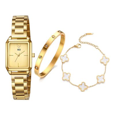Reloj Mujer Elegante Dorado Cuarzo De Acero Inoxidable Resistente Al Agua
