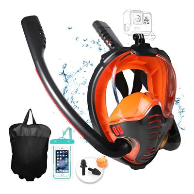M&aacute;scara Snorkel Doble Tube Visi&oacute;n De 180&deg; Lentes Antiniebla Orange L/XL